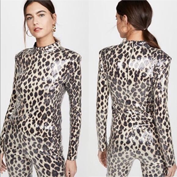 A.L.C. Marshall Sequin Leopard Print Mockneck Top In Brown Multi - Picture 1 of 9